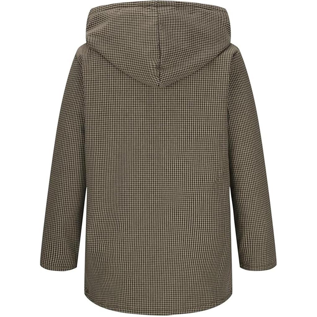 Women's Plaid Jacket Flannel Jacket Button Hooded Warm Coat