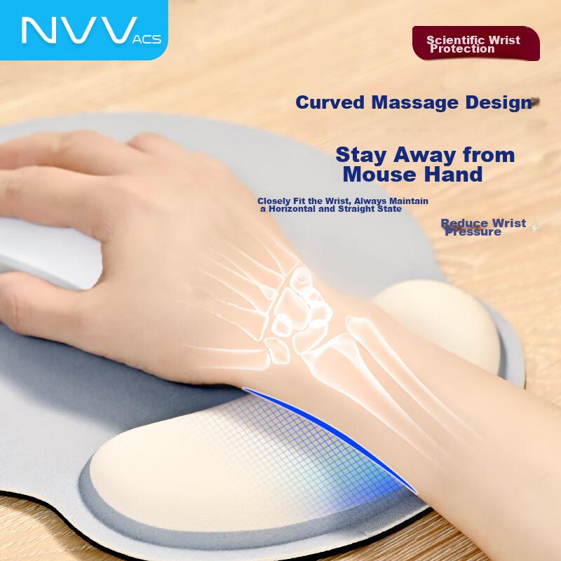 NVV Mouse Wrist Rest Pad, Wrist Support Handrest Mouse Pad, Memory Foam Non-Slip Integrated Office Typing Ergonomic Office Mouse Pad, M7 Silver Gray