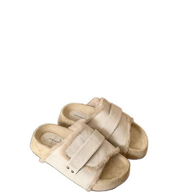 Soft-soled shoes with fluffy shoes for women to wear fashionable thick soles 2025 autumn muffin soles increase height and keep warm cotton shoes 