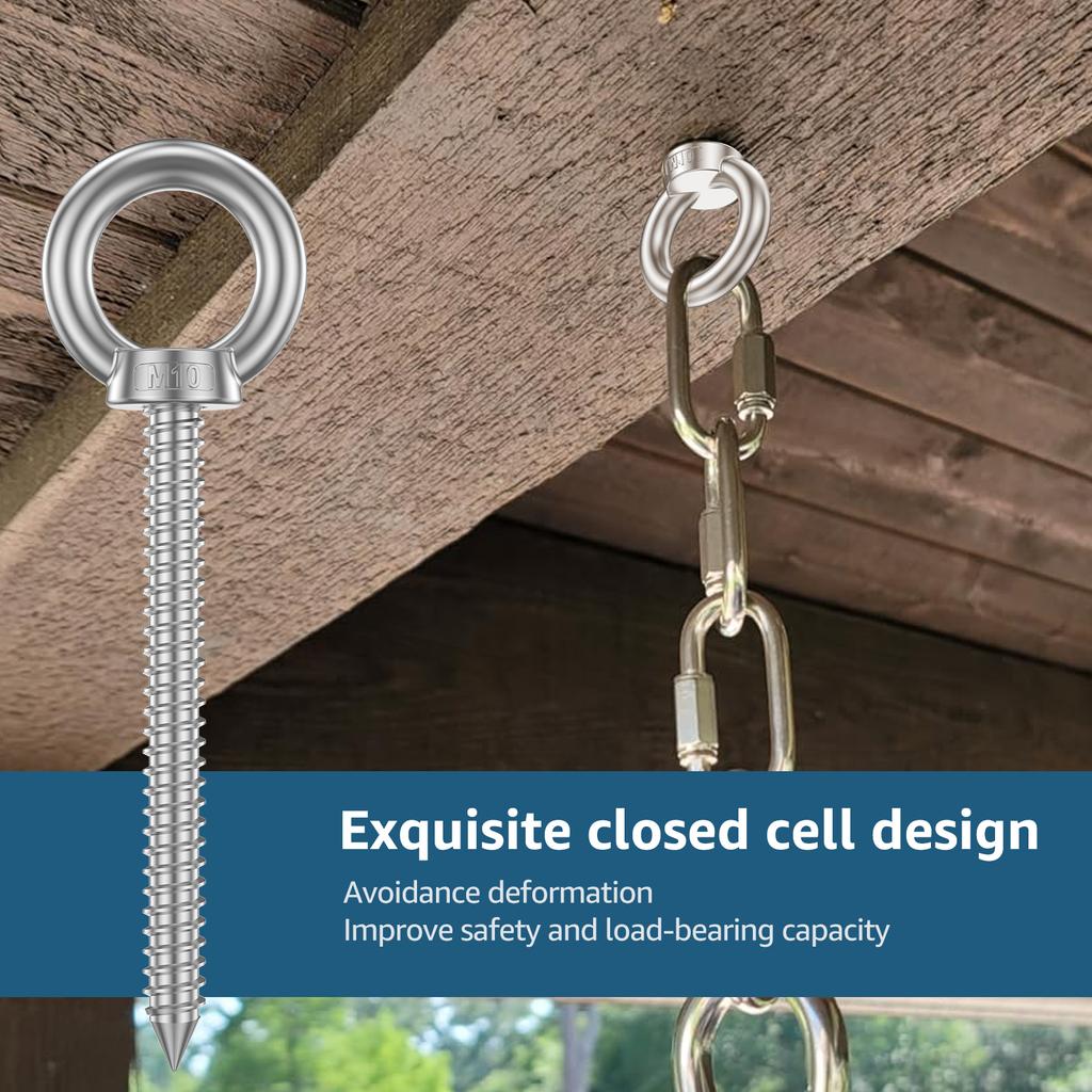 Extended Eye Nut Self Tapping Screw Stainless Steel Sheep Eye Round Ring Self Tapping Screw Hook for Hammock Stand Swing Chair
