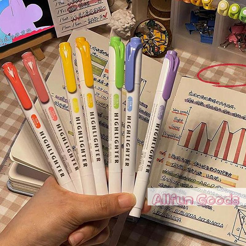 15 Colors Double Headed Highlighter Pen Set Fluorescent Drawing Markers Highlighters Pens Art Japanese Cute Pastel Stationery
