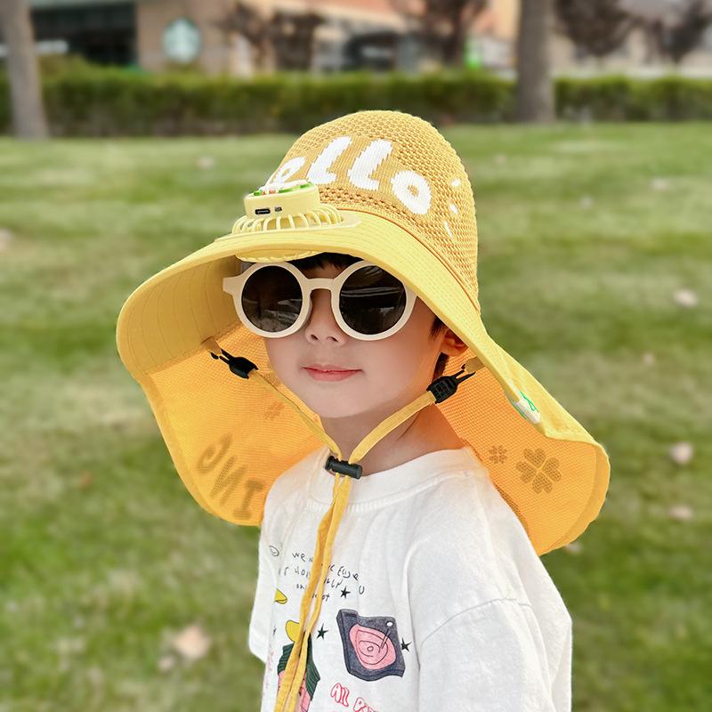 Children's Hat with Fan Shawl Hat Summer Boy Girl Baby Cartoon Sun Protection Hat Outdoor Sun Hat