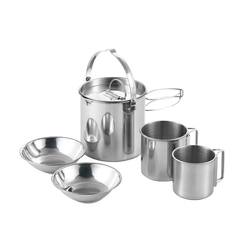 STARCAMP 5-Piece Stainless Steel Cookware Set Outdoor Picnic and Camping Mess Kit with Tableware and Cutlery