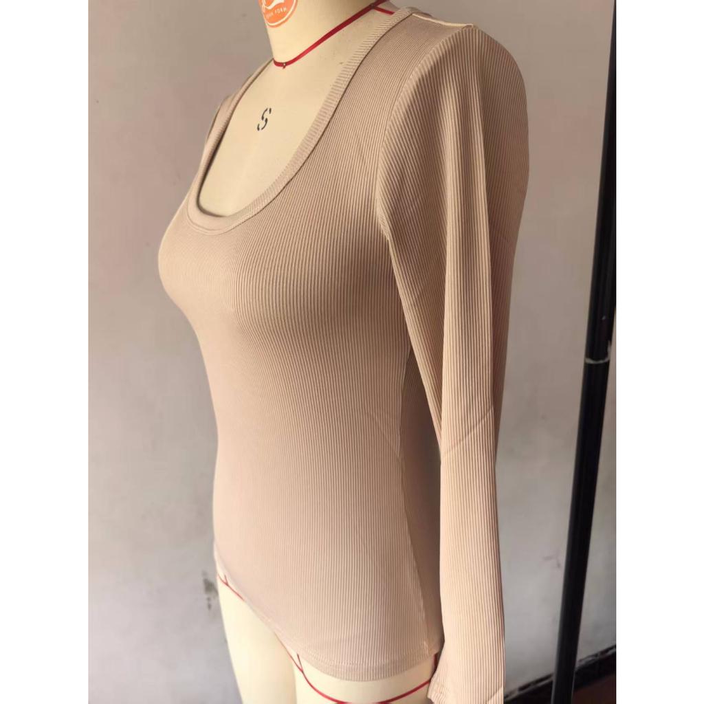 Top da Donna a Coste con Scollo Quadrato, Maglietta Base a Manica Lunga Slim Fit per Autunno Inverno Primavera, Crop Top Casual