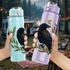 1PC Wreath Black Raven Print 750ml Color Plastic Sports Water Bottle Leakproof Flip Straw Lid Suitable for Sports Office Home Use