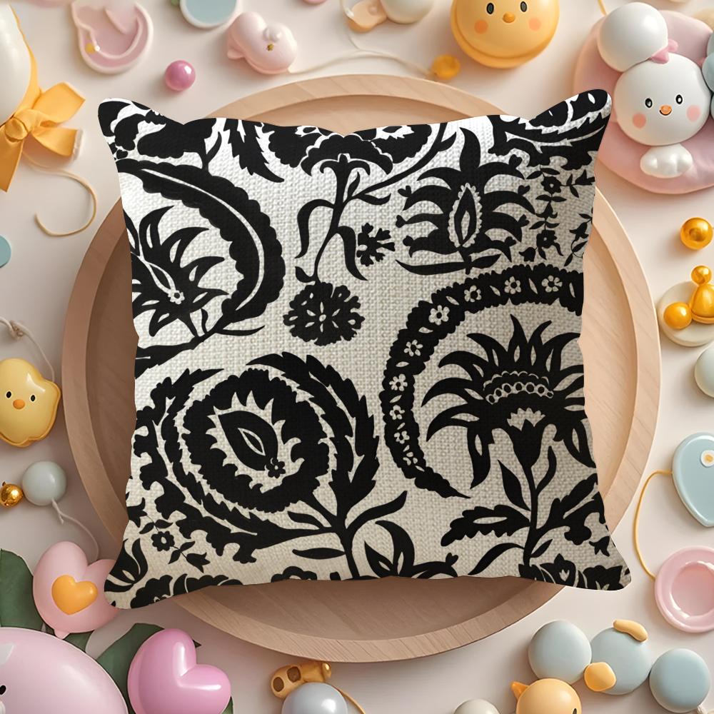 Simple Black And White Floral Pattern Pillow Case Sofa Living Room Bedroom Headboard Backrest Cushion Square Cushion
