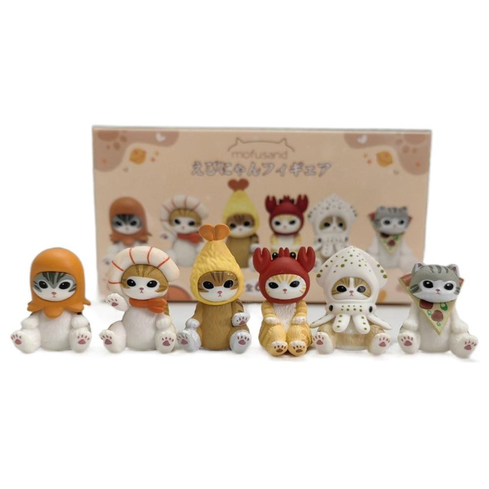 5pcs/6pcs PVC Cat Action Doll Cute Model Toys Kawaii Animal Headgear Doll Christmas Gifts