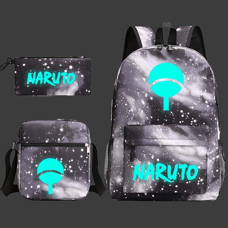 Large Capacity Schoolbag with Shoulder Strap; Student Three-piece Pencil Case Set