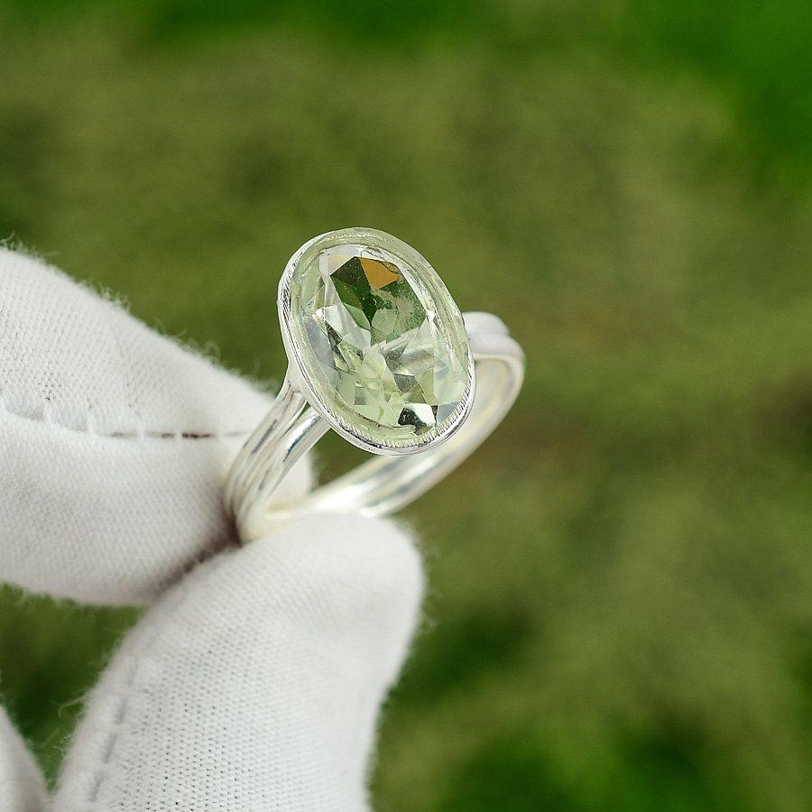 

Green Amethyst Stone Sterling Silver Birthday Statement Mother Ring Jewelry US 8 8