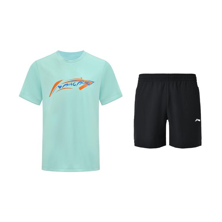 

Серия для настольного тенниса Li Ning Пуловер с принтом букв Удобный круглый вырез Короткий рукав Универсальные быстросохнущие шорты Повседневный спортивный комплект AHSV611-2+AKSU789-3 S