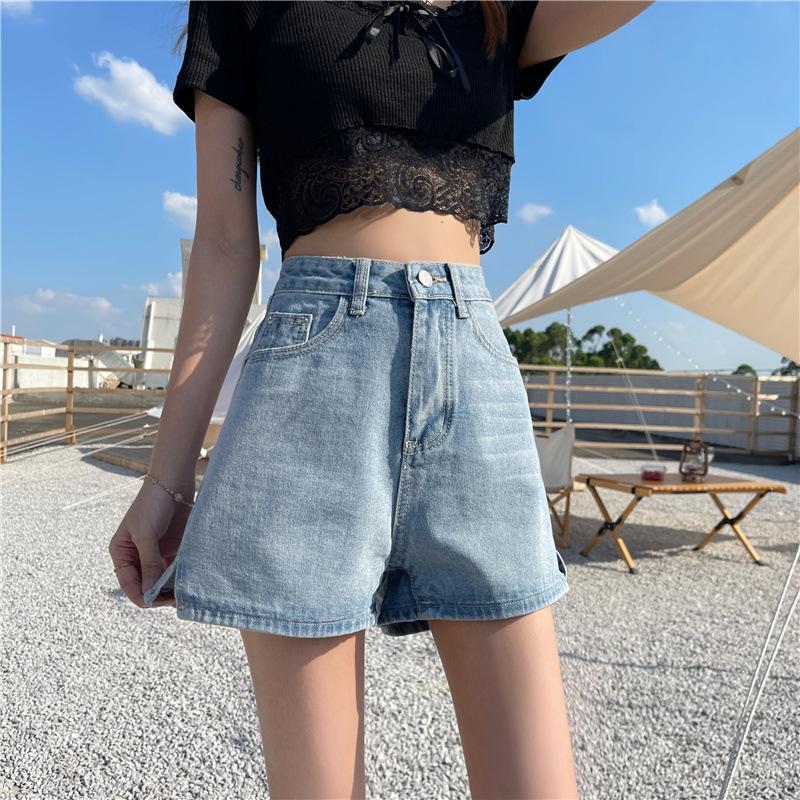 Women's Summer New Slim Jeans for Women with High Waist Loose and Versatile Student Wide-leg Shorts