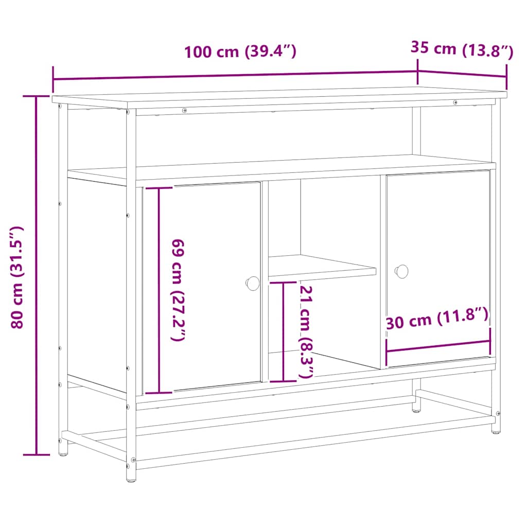 Rustic Wood Sideboard 100 x 35 x 80 cm Engineered Wood