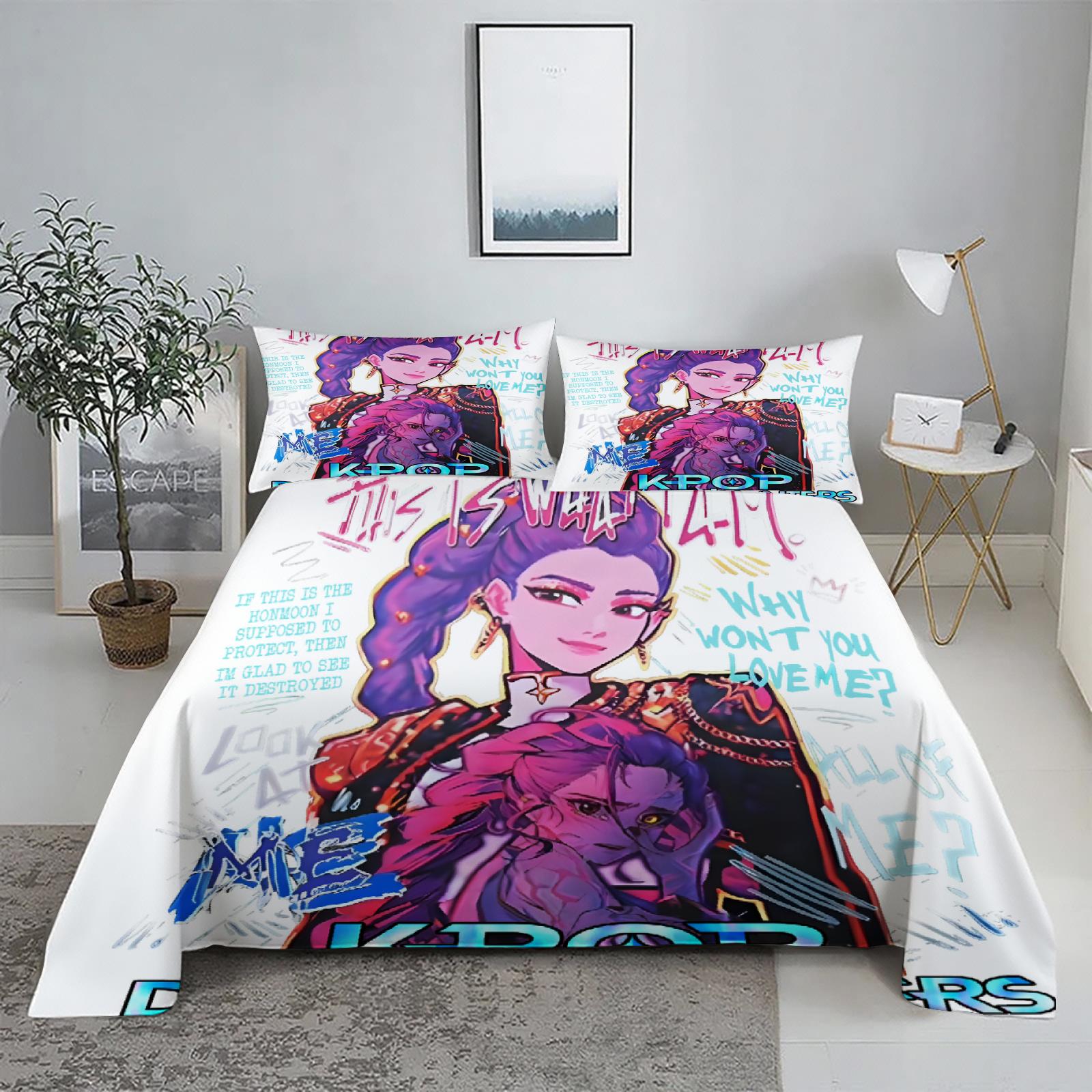 

Красные охотники на демонов K-pop Набор простыней 3D-принт Простыня с наволочкой Постельное белье Размер кинг, квин 110X230cm(2Pcs)