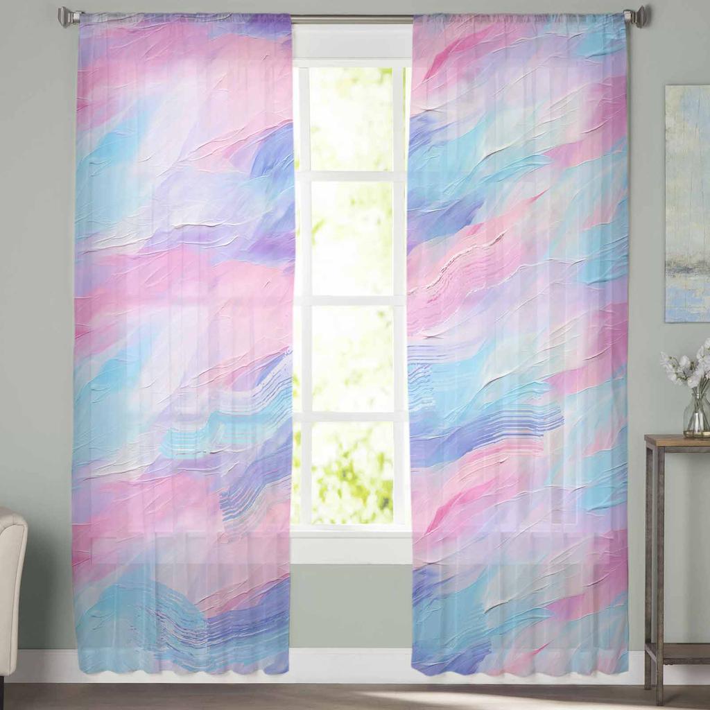 Oil Painting Mechanism Purple Pink Sheer Curtains Modern Gauze Curtain for Living Room Bedroom Voile Yarn Curtains
