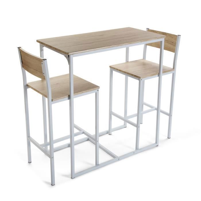 Ensemble De Table À Manger Et Deux Chaises Hautes Karlovy - Bois Et Métal - Blanc - Versa