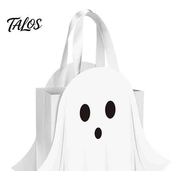 Small Gift Sacks for Classroom Prizes Halloween Ghost Cardboard Bag, Cute Candy Goodie Bags Foldable Trick or Treat Totes with Handle Birthday, Party