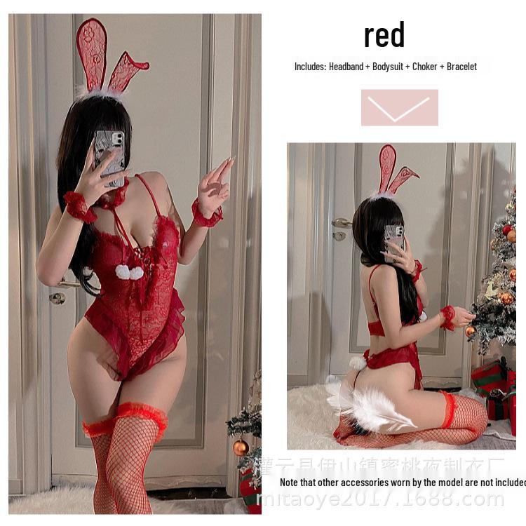 Red Christmas Bunny Cosplay Lingerie for Influencers & Streamers