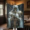 Vintage Gothic Templar Knight Golden Silver Armor Hooded Warrior Pattern Flannel Fleece Blanket Warm Plush Bed Throw