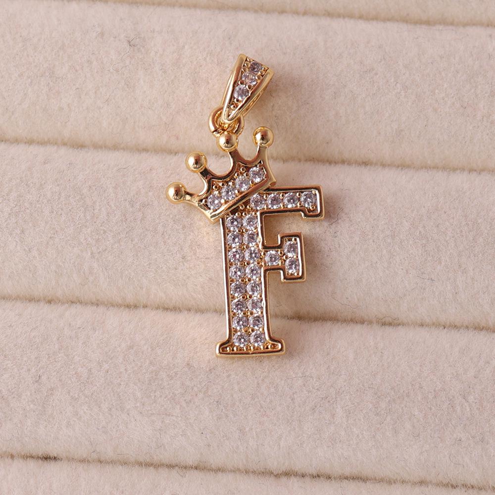 Gold-Plated Crown Rhinestone Letter Pendant Necklace