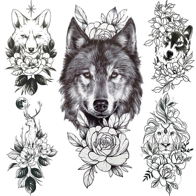 1 STÜCK 210*114 MM Coyote Katze Löwe Meerjungfrau Temporäre Tattoos Für Männer Frauen Schwarz Mond Schlange Schwert Tattoos Aufkleber Gefälschte Line Art Tattoo