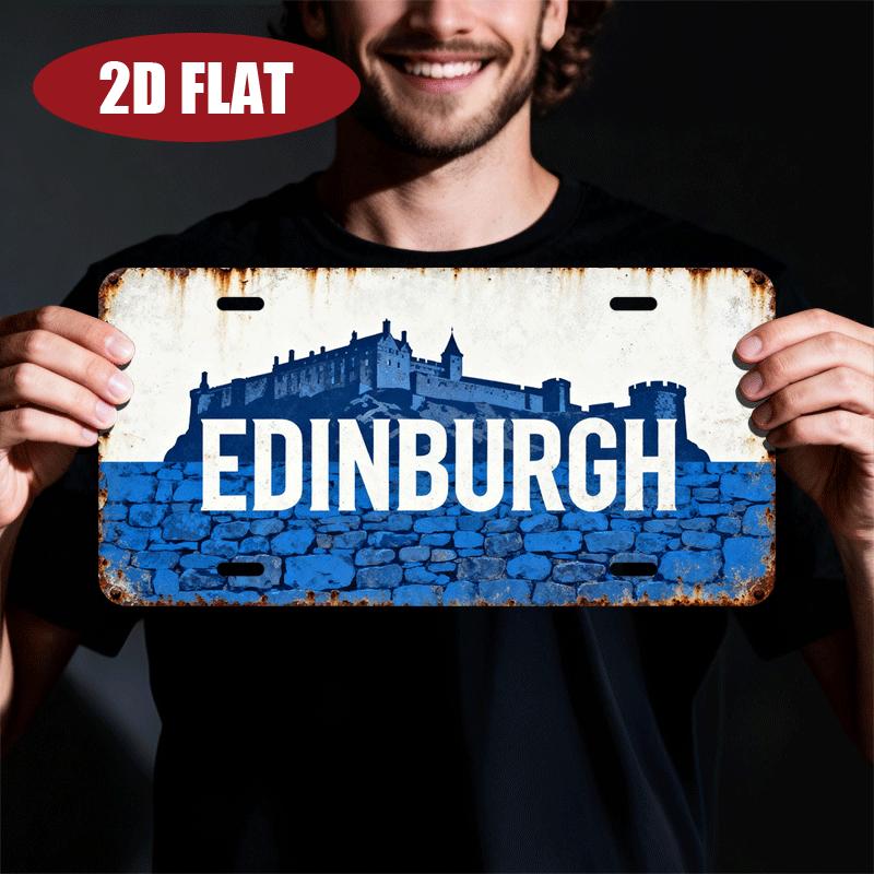HD Aluminum Metal Sign Edinburgh Scotland Vintage License Plate Style Wall Decor Retro Edinburgh Castle Silhouette Design Tin 15x30cm(5.9x7.8inch)