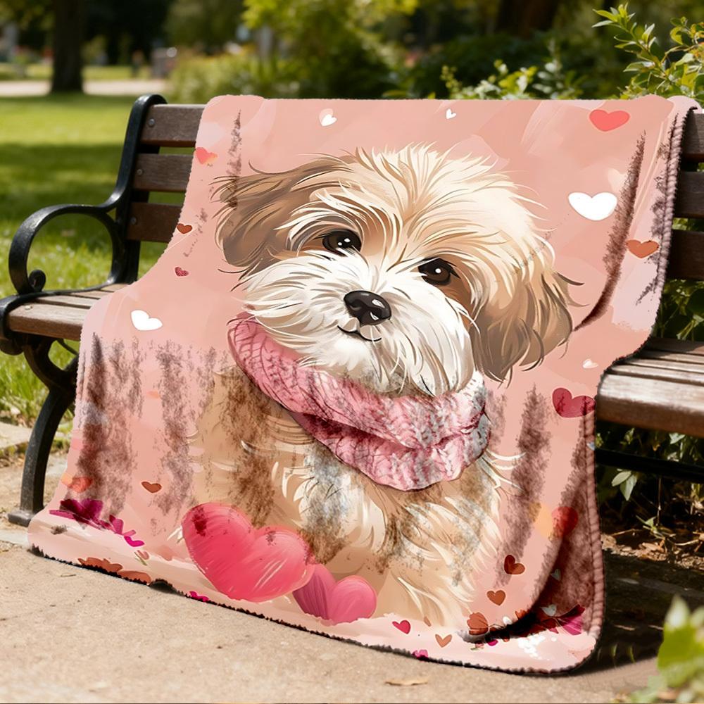 1pc Puppy Scarf Heart Outdoor Soft Polyester Flannel Throw Blanket Versatile for All Seasons , Soft , Cozy , Warm All Season Quilted Throw ,