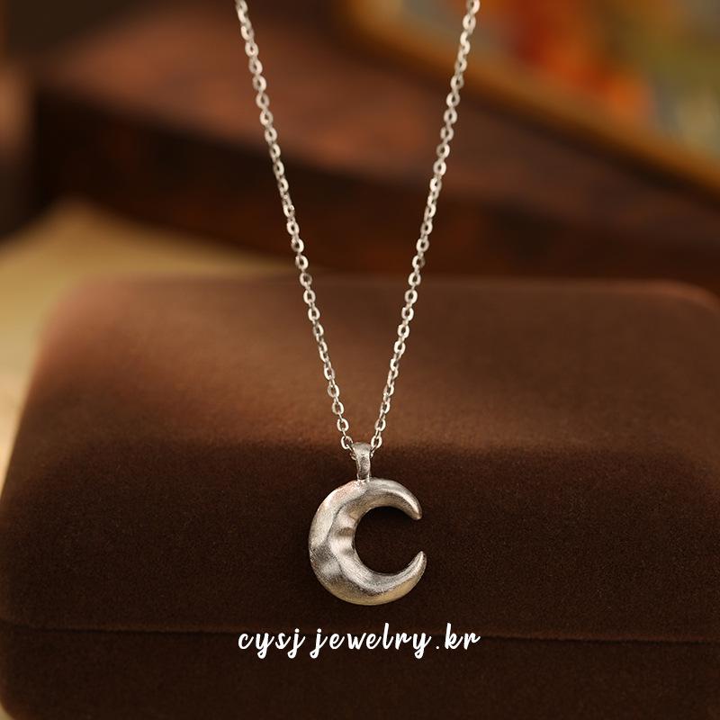 Cui Yan S925 Sterling Silber Koreanischer Stil Mattierter Mond Halskette für Damen - Trendige und Einfache Modische Schlüsselbein Kette