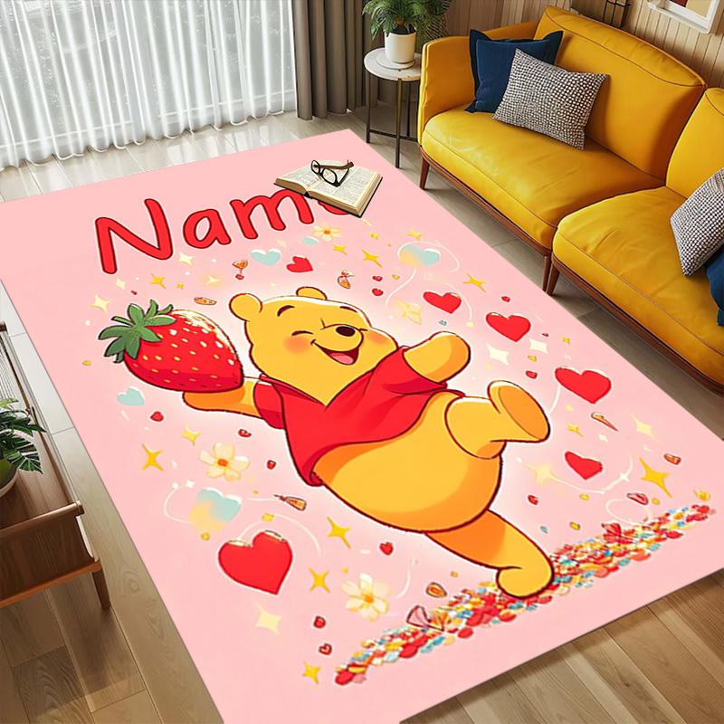 Personalized Name Winnie Pooh Living Room Non-Slip Area Rug Soft Carpet for Bedroom Kids Playroom Sofa Office Home Decor Doormat