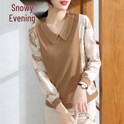 Xuexi Stylish Long-Sleeve Plus Size Top for Middle-Aged Women