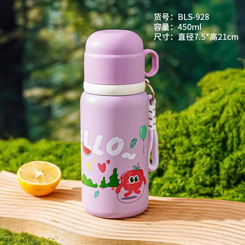 Children's Thermos Cup, Student Portable 316 Stainless Steel with Lid, Straight Drinking Cup, Cute and Fun Graffiti Water Bottle