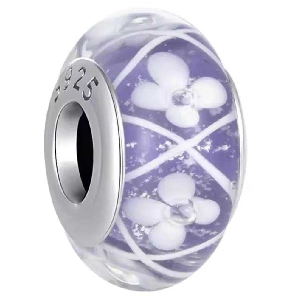 New Original Copper Murano Glass Flower And Leaf Cosmic Rainbow Charm Beads For Bracelet Diy Women Jewelry Gift