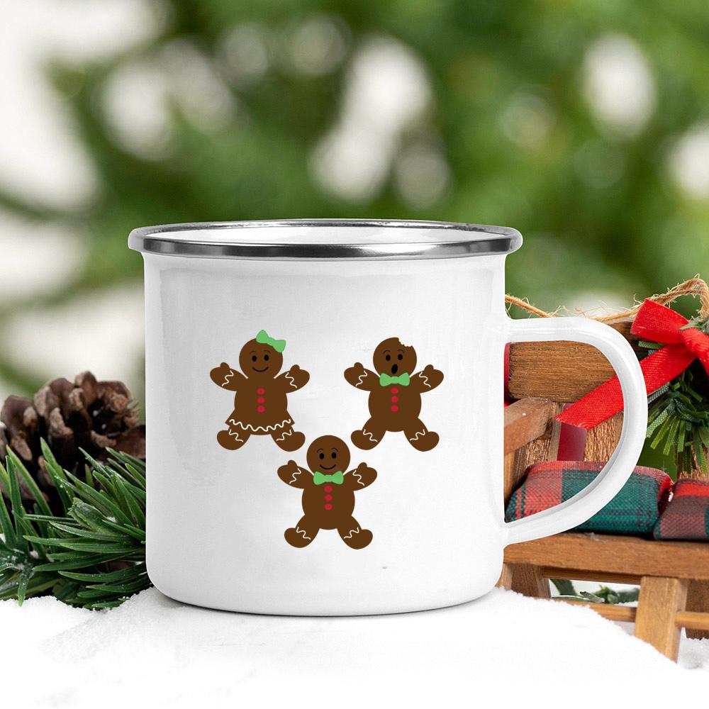 Santa Snowman Print Coffee Mugs Enamel Hot Cocoa Chocolate Cup Kids Breakfast Milk Oatmeal Cups Handle Xmas Decor Holiday Gifts