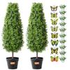 VEVOR Artificial Boxwood Topiary Tree, 36 inch Tall (2 Pieces), Faux Topiary Trees, Green Faux Plant w/ Extra Leaves & Pot & Small Decoration