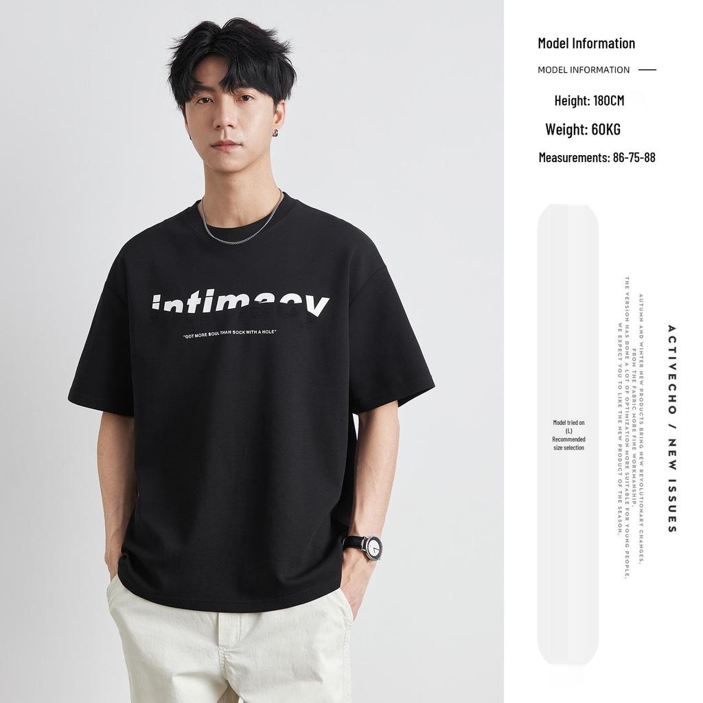 Yizhi Men's Summer 2025 European & American Heavyweight Letter Print Short-Sleeved T-Shirt