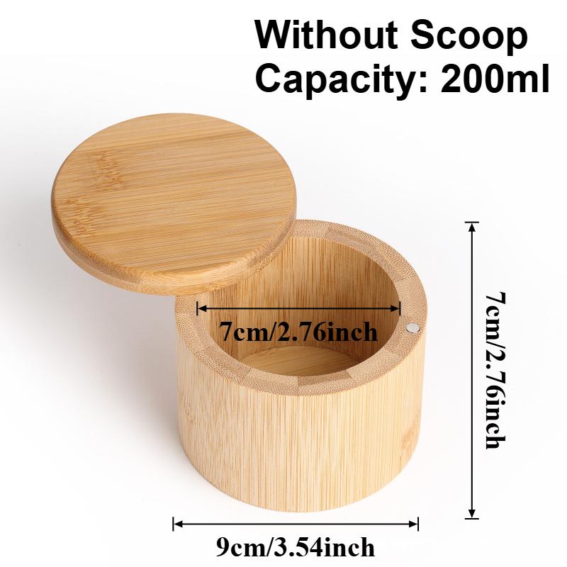 

Premium Bamboo Seasoning Jar with Spoon Swivel Magnetic Closure Lid Salt Pepper Spice Container Keep Dry Seasoning Organizer