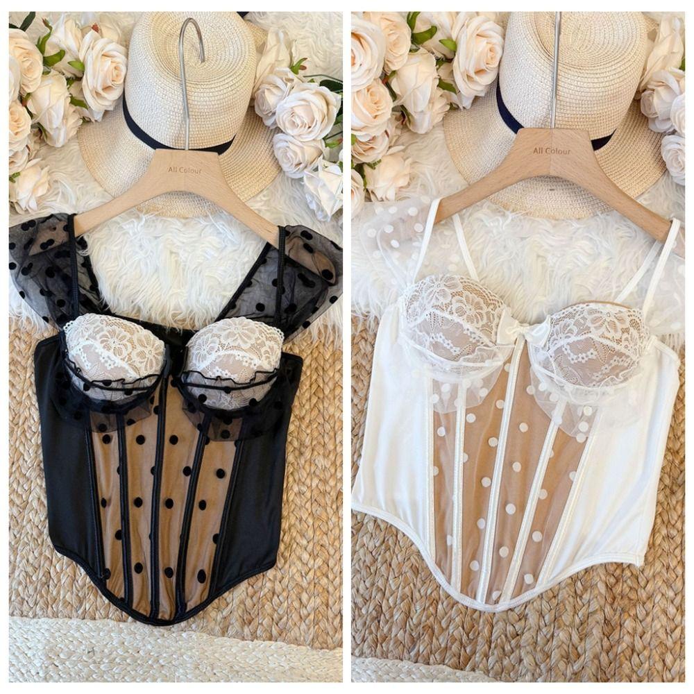 Slim fit Lace Corset Dots Suspender Vest Elastic Crop Tops Ladies