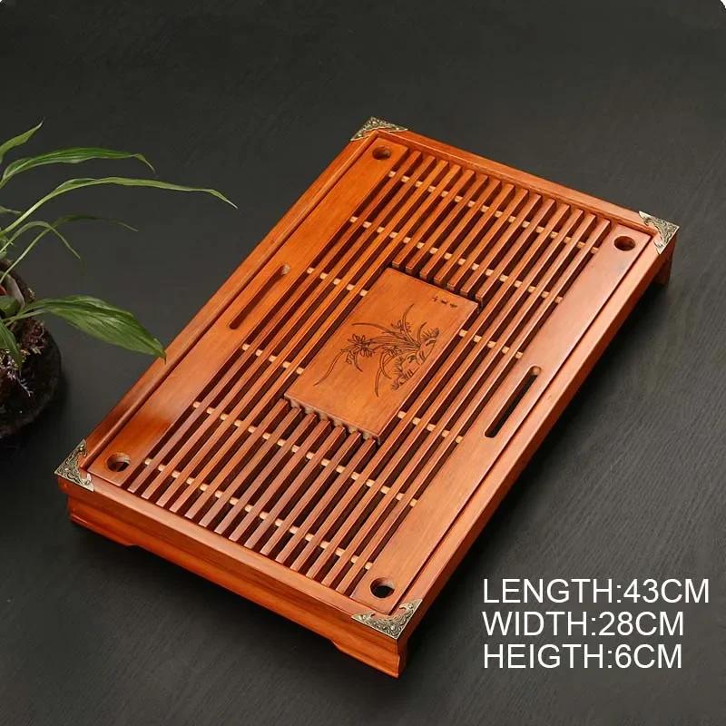 Chinese Solid Wooden Tea Tray Teaware Kung Fu Tea Set Carving Table Drawer Type Storage Drainage Tea Board Vintage Home Decor