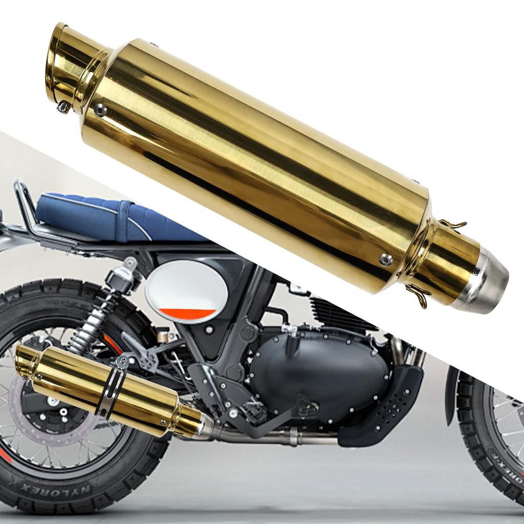 Universal Gold Motorcycle Exhaust Stainless for and More Slip-On Muffler, 38mm/50.8mm, Silencer, Steel, Scooters, Motorcycles, ATVs, Off-Road
