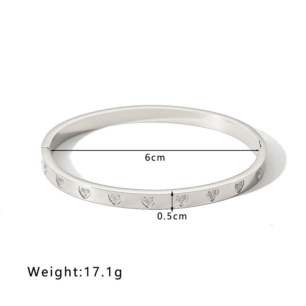 Pulseira de Aço Inoxidável com Pingente de Coração Zircônia para Mulheres Pulseiras de Strass Pêssego Amor