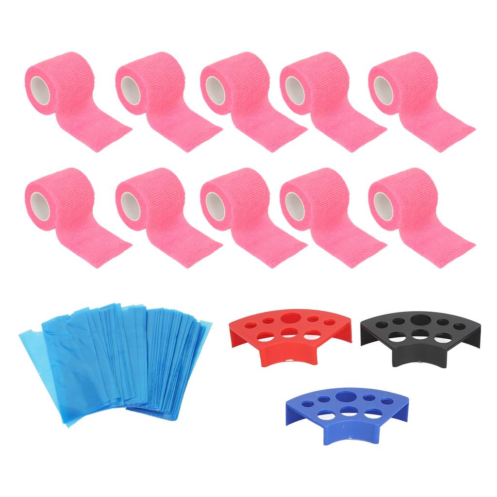 200 ks Modré kryty na tetovací strojek, 10 ks gripových pásek, 3 ks stojánků na kelímky s inkoustem, elastické