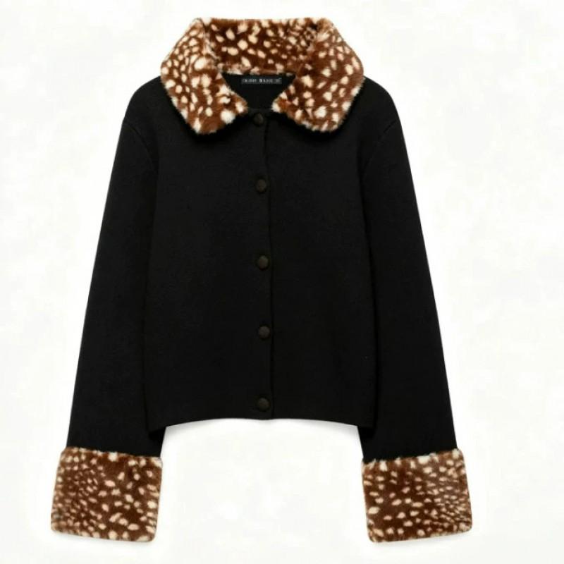 Womens French Fashion Casual Knit Jacket Short Length Long Sleeve Zip Front Regular Fit