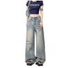 Light Blue High-Waist Distressed Wide-Leg Jeans for Women