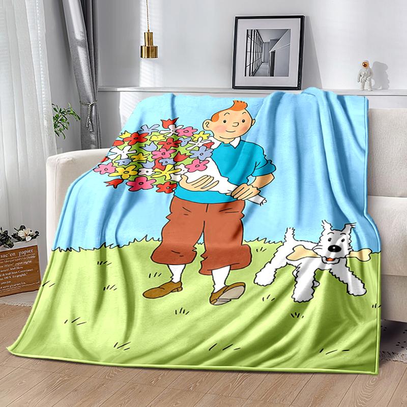 1pc Blanket The Adventures of Tintin2 Print Design, Lightweight Blanket for Sofa, Bed- Soft &Warm, Gift for All Seasons like Christmas, Halloween