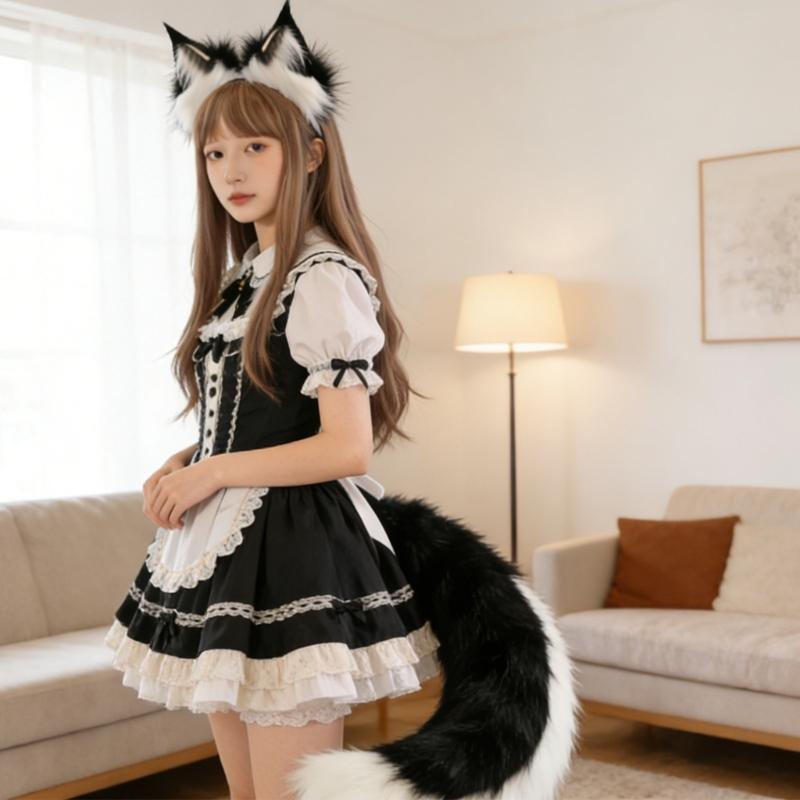 Foxes Wolf Ears Headband Faux Furs Tail Halloween Cosplay Party Costume Accessories Gumiho Costume for Women Men Gifts