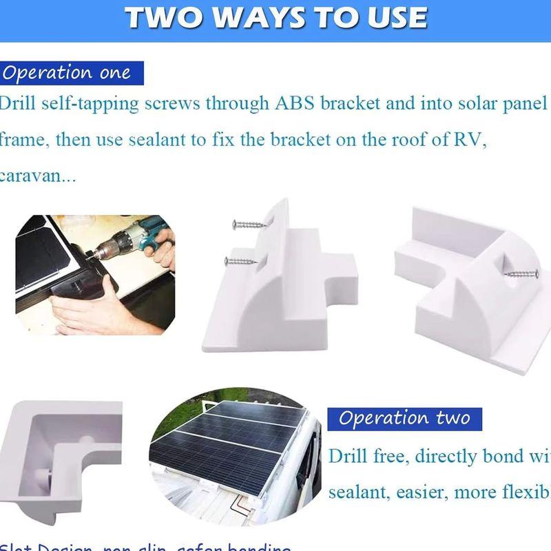 Solar panel ABS plastic mounting bracket with 5 non drilling corner kits, RV marine flat top camper and caravan installation