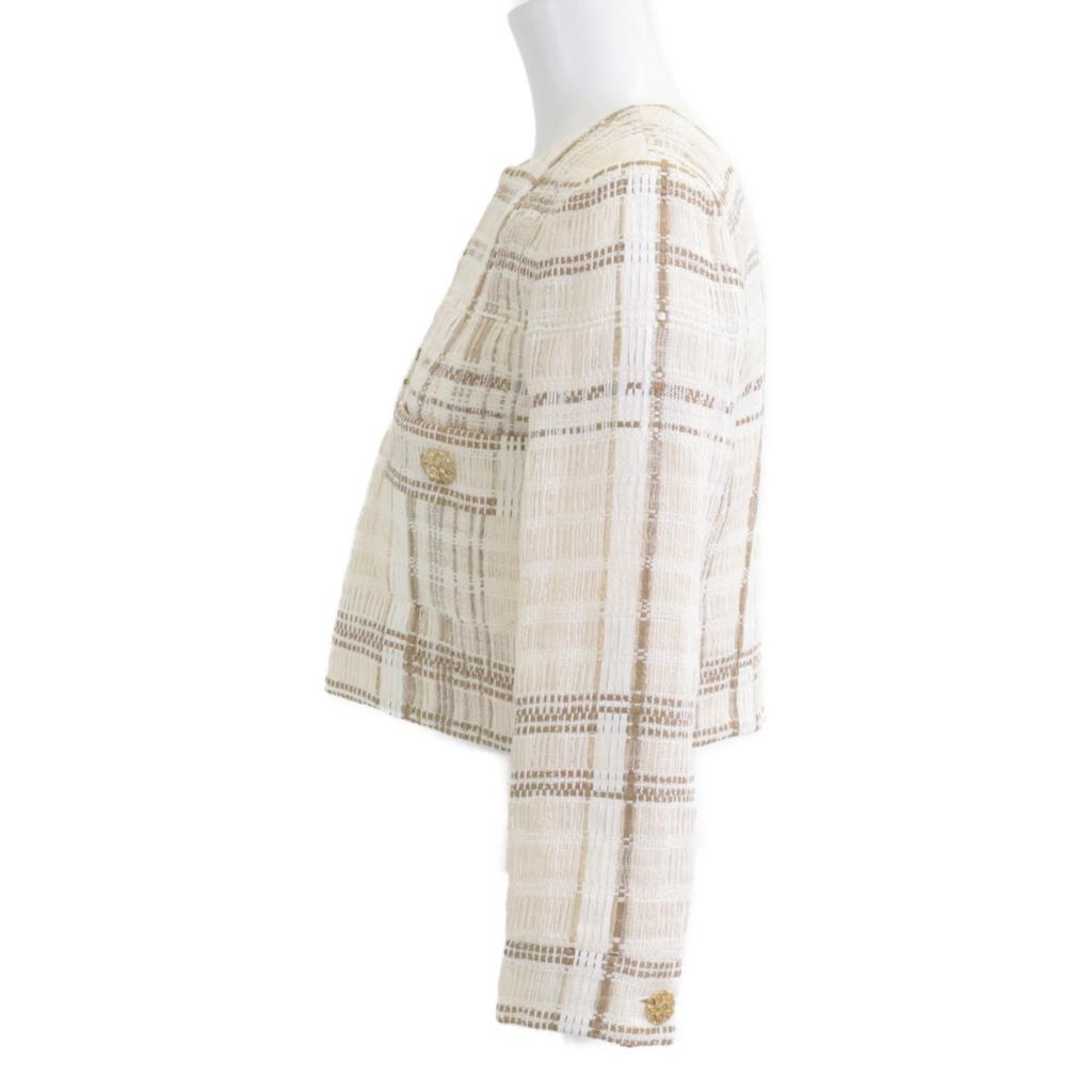 CHANEL Domestic genuine P50631V37753 15C Gripoa button tweed collarless jacket Jacket 34 Ecru x GoldUsed