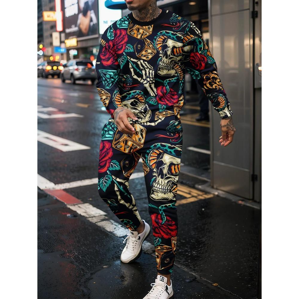

Men s Tracksuit Casual 3D Skull Print 2 Piece Sets Long Sleeve T-Shirt+pants 2pcs Set Fashion Outfits Oversized Unisex Clothing S