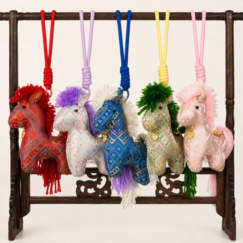 Ethnic Zhuang Brocade Horse Keychain Handmade Woven Animal Bag Charm Ornament, 5 Colors Available