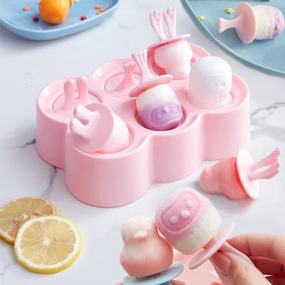 Leeseph Eis am Stiel Form für Kinder Baby Niedliche Tierform, Wiederverwendbare DIY Eis am Stiel Formen 6 Vertiefungen Selbstgemachter Silikon Eis am Stiel Maker