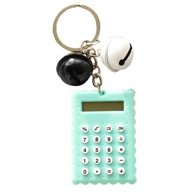 Mini Portable Calculator Bell Decor Keychain Cartoon Buscuit Shape 8 Digits Legible LCD Display Durable Keys Battery-operated Mechanical Switch